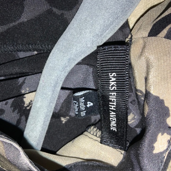 Saks Fifth Avenue silk blouse Sz 4 abstract print bow back tie dolman sleeve - Picture 7 of 9